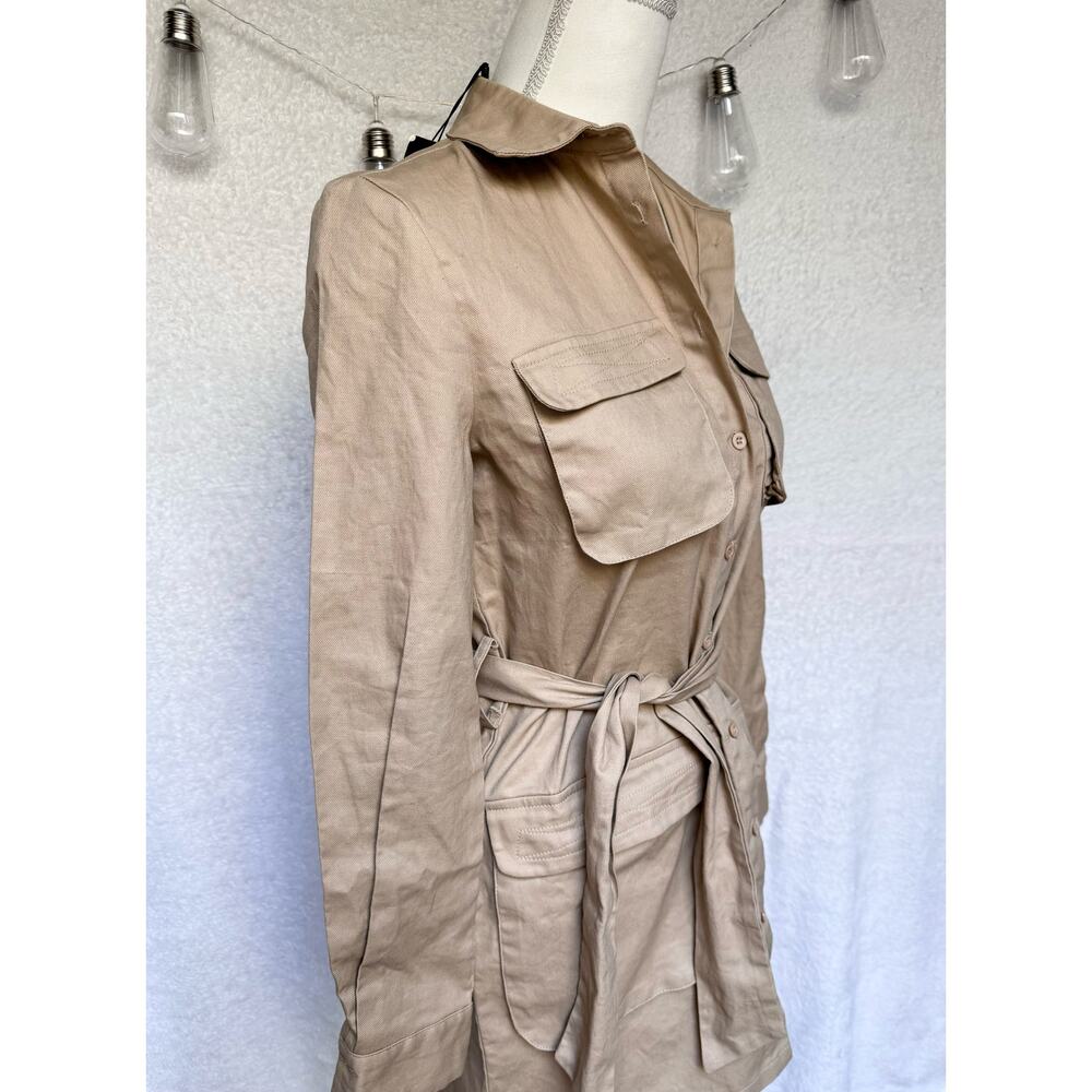 NWT Pretty Little Thing Fawn Khaki Utility Tie Waist Shirt Dress Women's Small - Picture 11 of 13